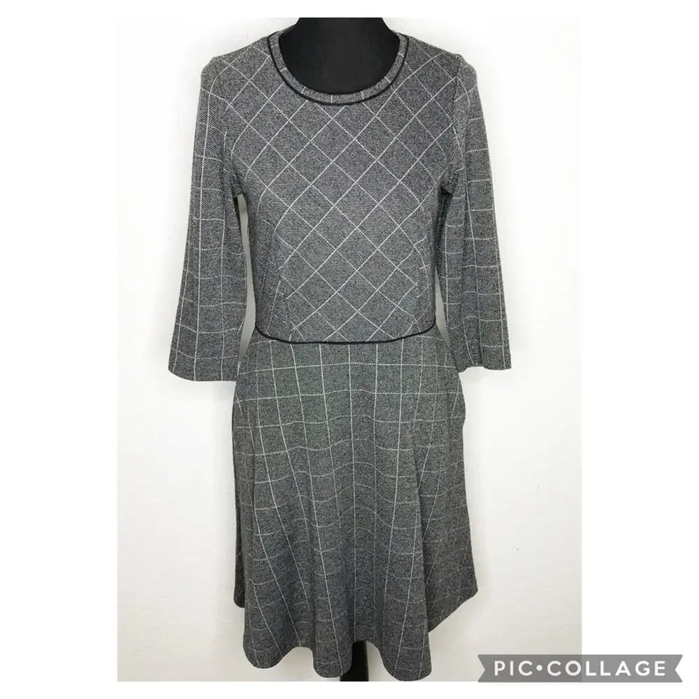 Banana Republic gray black plaid dress size 8 classic office business casual